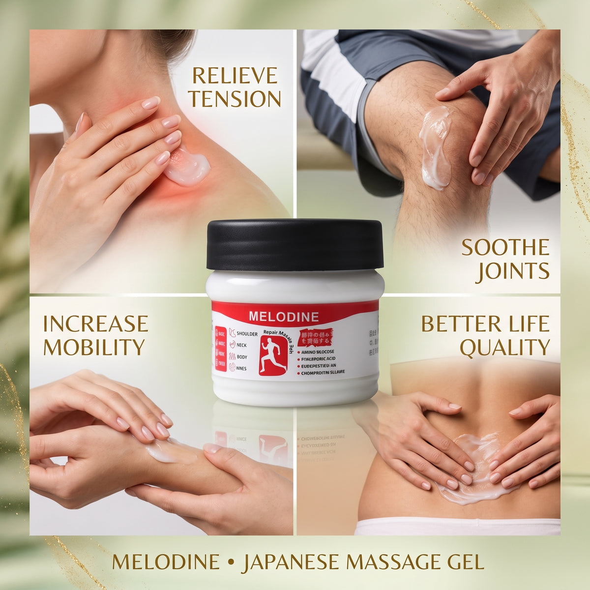 MELODINE Japanese Massage Gel – Fast-Absorbing Herbal Formula for Muscle, Joint & Knee Pain Relief (100g)