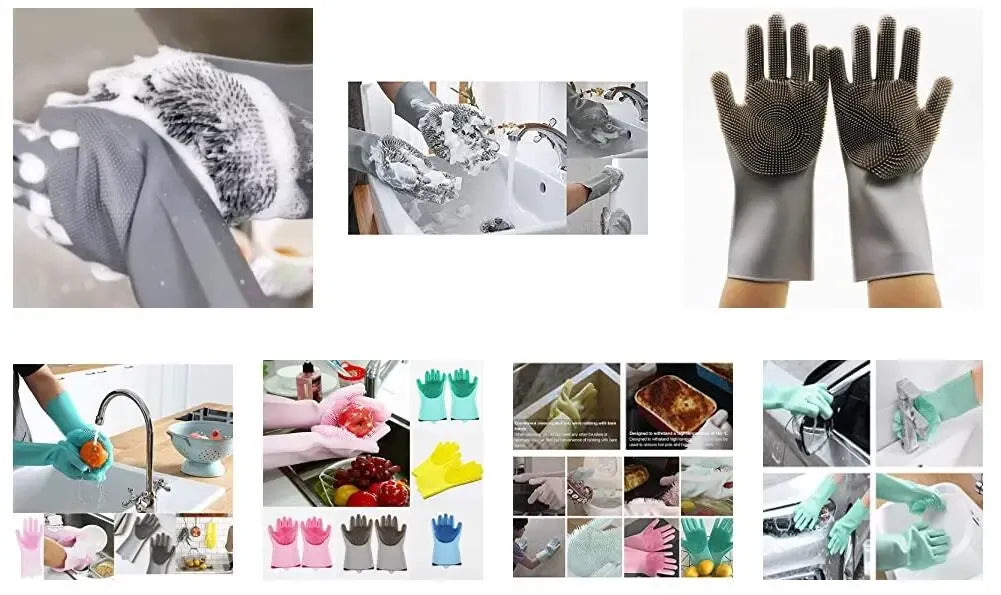 Silicone Washing Full Finger Gloves (Random Colors)