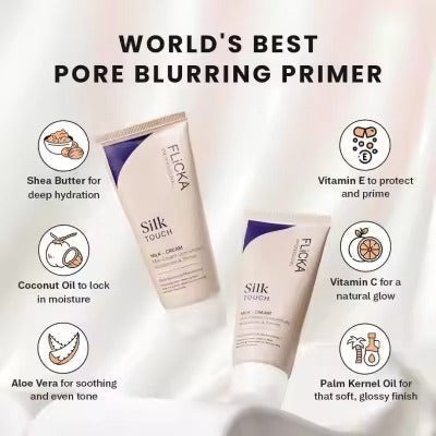 FLiCKA Silk Touch 3-in-1 Face Moisturizer & Primer - Lightweight Hydrating Pore Minimizer for All Skin Types - Long Lasting Makeup Base