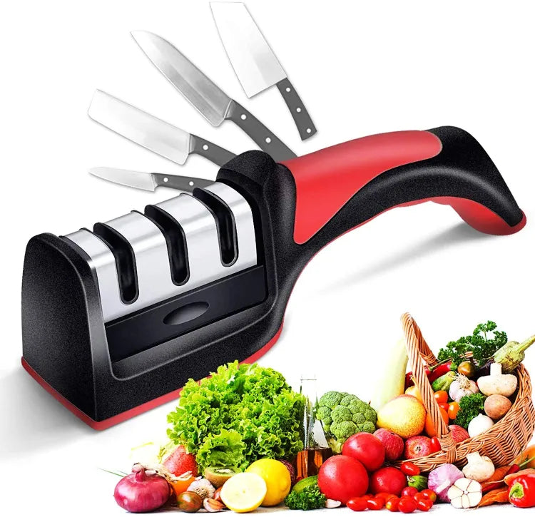 3-in-1 Knife Sharpener With Fruit And Meat Knife Peeler.3-stage Diamond Coated Knife Sharpener,kitchen Helper Three-piece Knife Sharpener Set With A Knife Ceramic Peeler