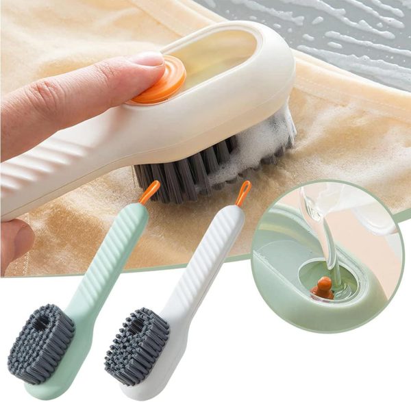 Cleaning Brush With Soap Dispenser | Long Handle | Soft Bristle | Shoes & Clothes Cleaner | Household Laundry Cleaning Tool