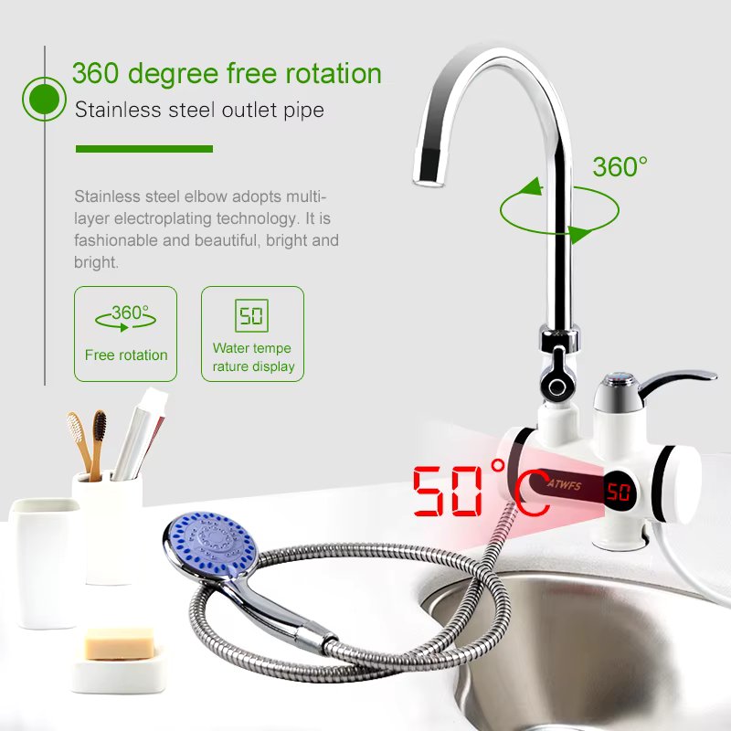 Electric Hot Water Heater Faucet Instant Heating Tap Water (with Shower)