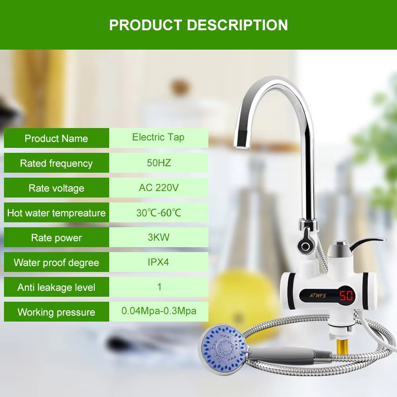 Electric Hot Water Heater Faucet Instant Heating Tap Water (with Shower)