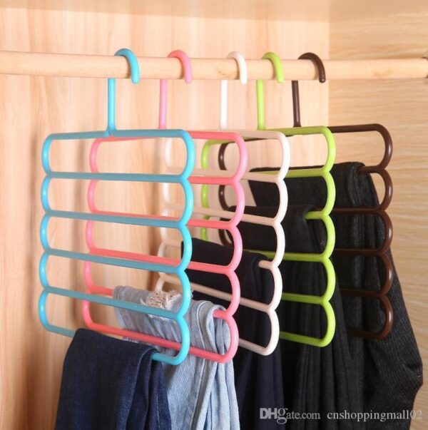 Pack Of 2- Organizer Home Clothes Rack Multifunctional Bedroom Space Saver Trousers Pants Hanger Wardrobe Pants Hanging Non Slip 5 Layers Scarf Holder Plastic Storage