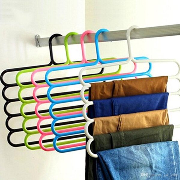 Pack Of 2- Organizer Home Clothes Rack Multifunctional Bedroom Space Saver Trousers Pants Hanger Wardrobe Pants Hanging Non Slip 5 Layers Scarf Holder Plastic Storage