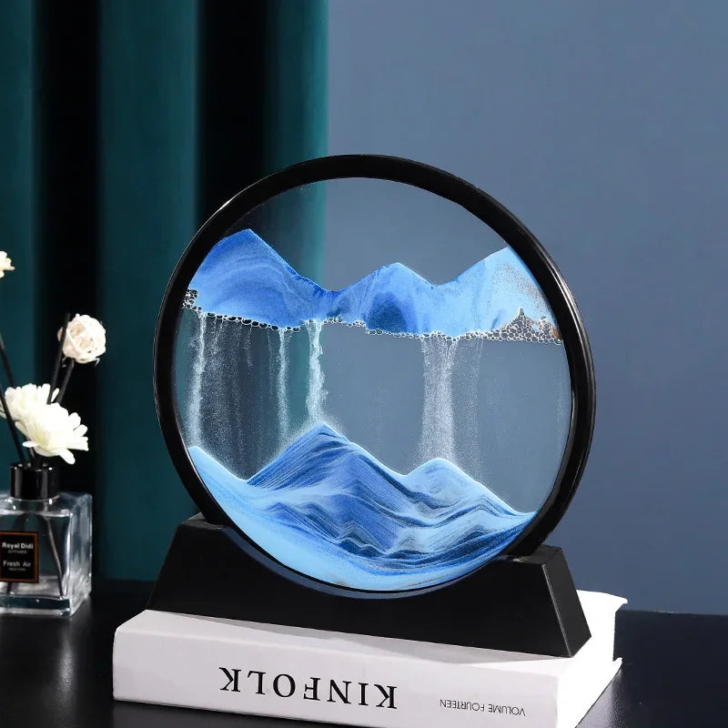 3d Sandscape Moving Sand Art Picture Round Glass Deep Sea Hourglass Quicksand Craft Flowing Sand Painting Office Home Decor Gift (random Color)