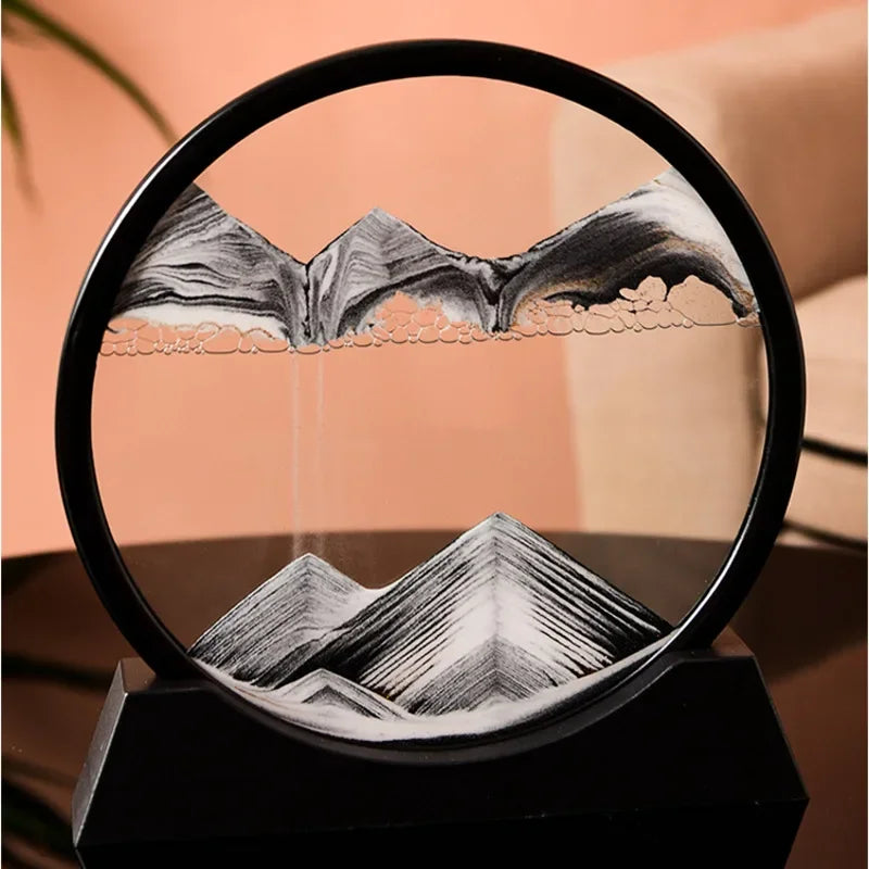 3d Sandscape Moving Sand Art Picture Round Glass Deep Sea Hourglass Quicksand Craft Flowing Sand Painting Office Home Decor Gift (random Color)