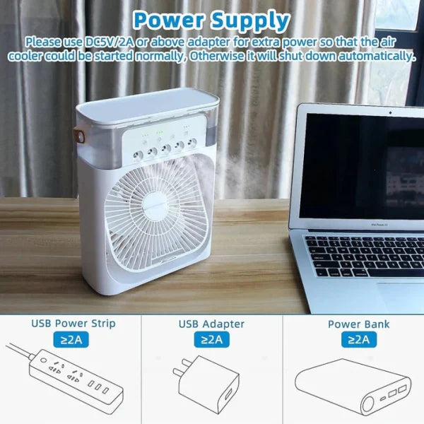 Portable Air Conditioner Fan: Usb Electric Fan With Led Night Light, Fine Mist Water, And Humidifier Function | Led Night Light Water Mist