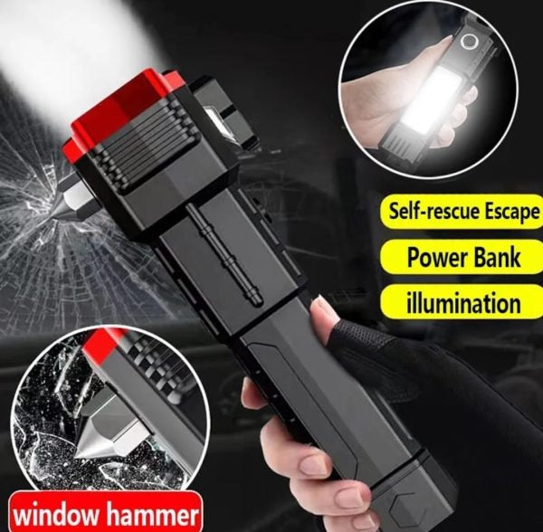 High-power Led Torch Light Rechargeable Flashlight And Multifunctional Tactical Hammer & Power Bank To Charge The Phone With Box