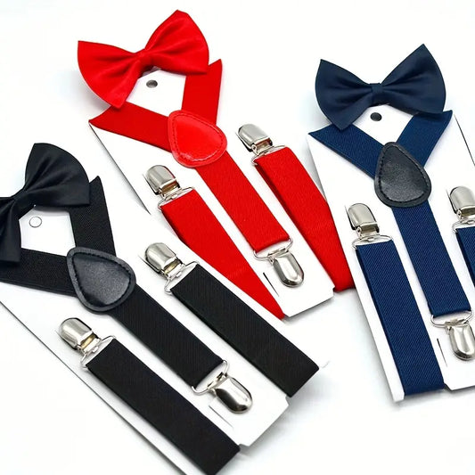 Imported Adjustable Suspender Gallace With Bow Tie For Kids (1yr-10yr Boys & Girls)