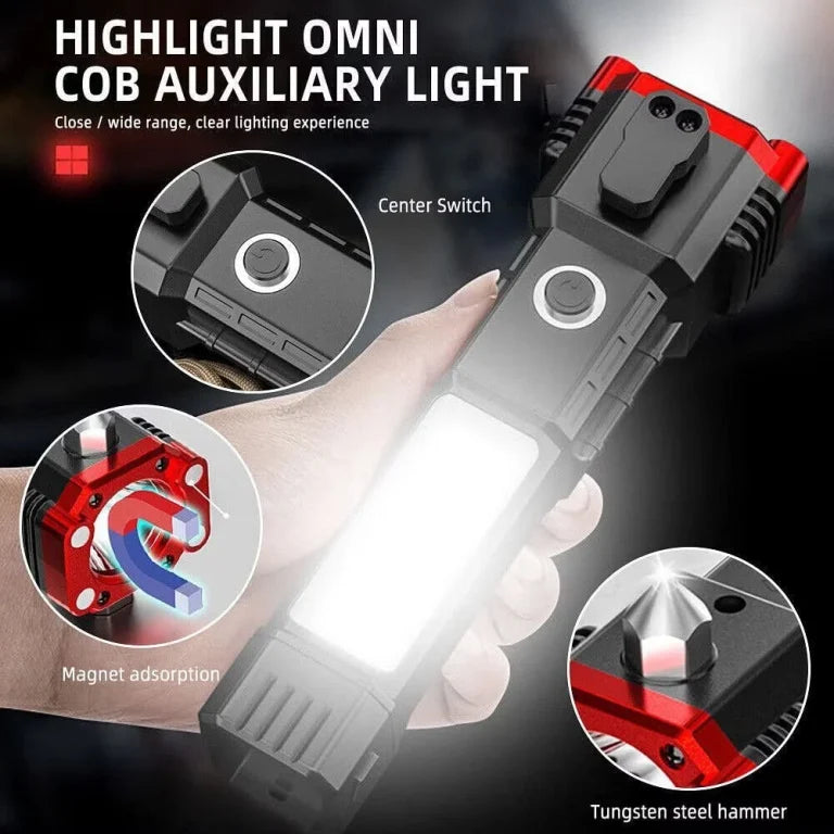 High-power Led Torch Light Rechargeable Flashlight And Multifunctional Tactical Hammer & Power Bank To Charge The Phone With Box